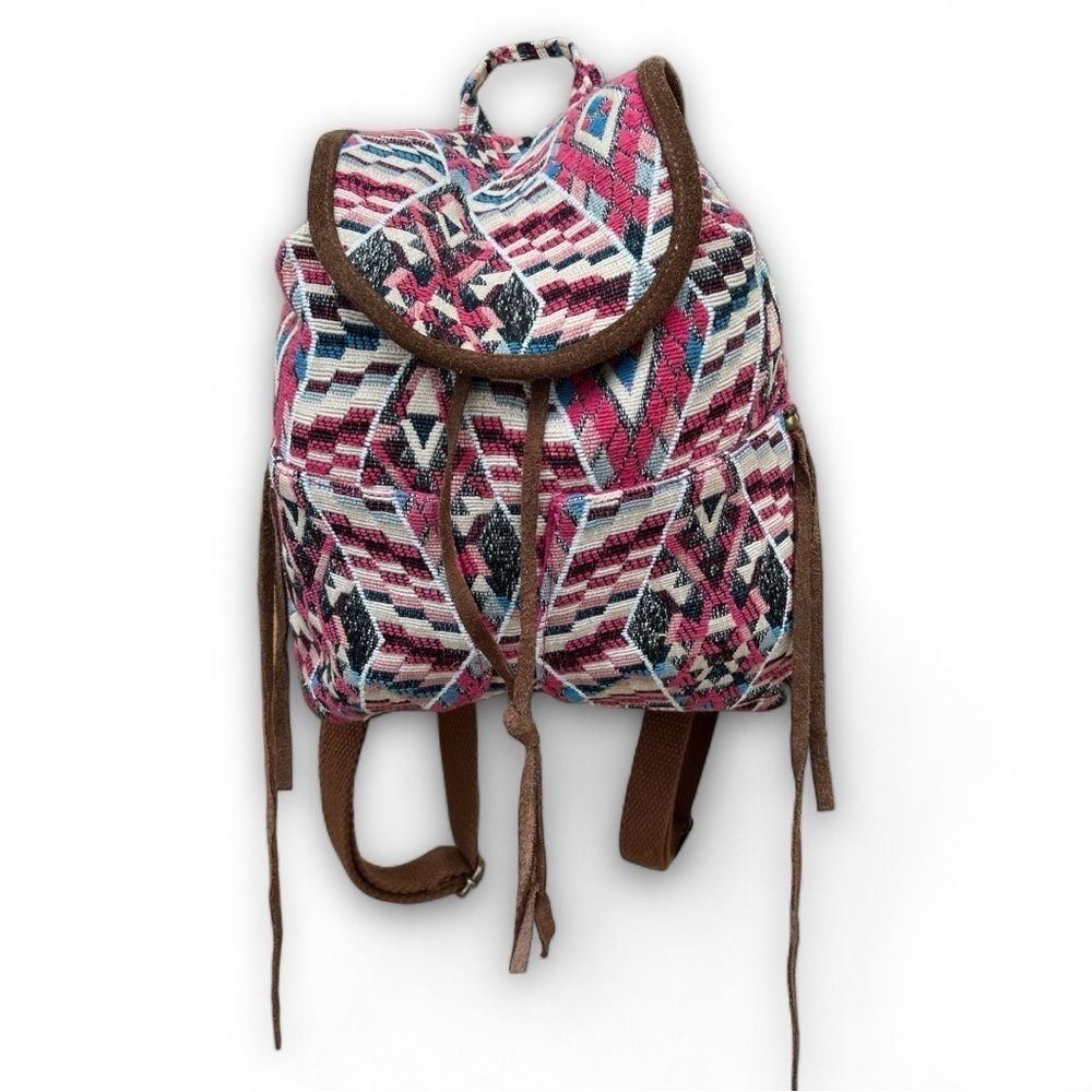 American Eagle Outfitters Magenta Blue Aztec Embroidered Satchel Backpack Purse